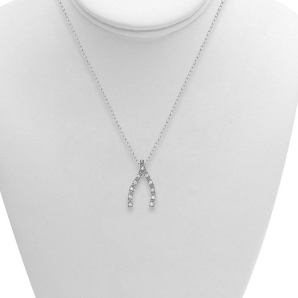 Diamond Wishbone 18" yPendant Necklace (1/10 ct. t.w.) in Sterling Silver - Picture 2 of 2